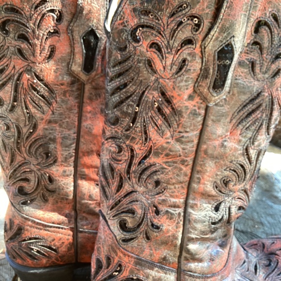 Corral Boots Beautiful Cutout Black Sequin Design Western Boho Boots - Picture 8 of 16